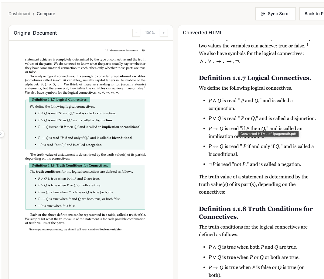 Screenshot: Compare view side-by-side