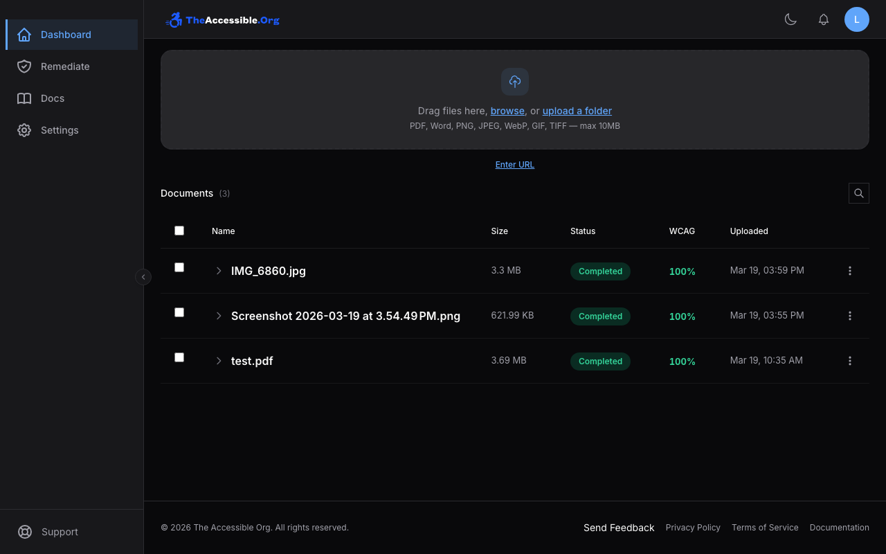 Screenshot: Dashboard upload area