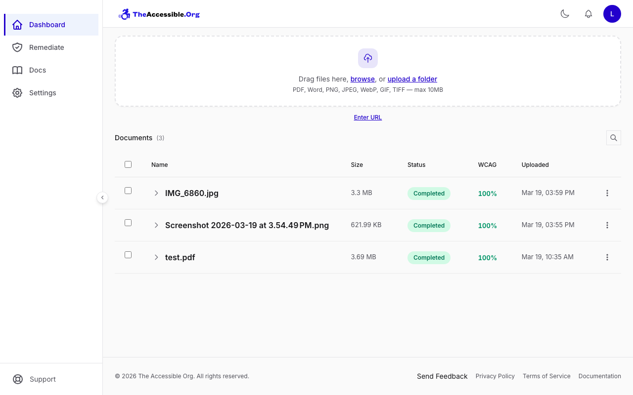 Screenshot: Dashboard upload area